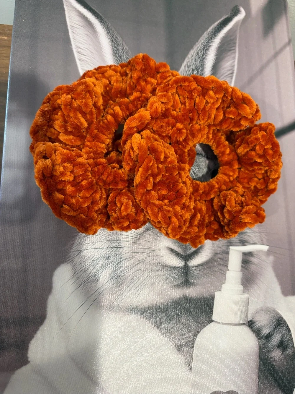 Handmade Crochet Burnt Orange Velvet Scrunchie | Fall Hair Accessory Set of 2